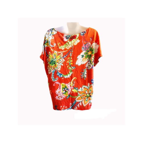 Ralph Lauren 💯 Linen Printed Floral Multi Colored Top Size M - Picture 3 of 4